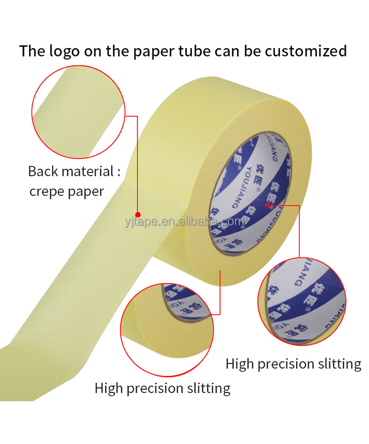 High Tack Crepe Natural Rubber Wall Decoration Painting Masking Tape Heat Resistant Custom