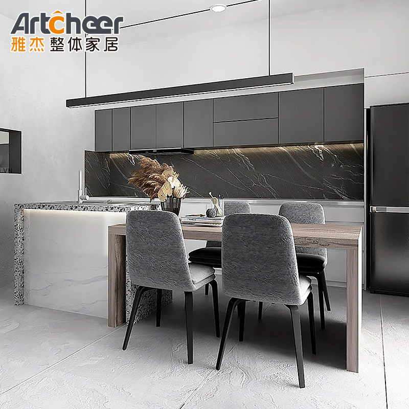RTA Melamine Board Door Material High Gloss Kitchen Cabinet with Sintered Stone Table Top