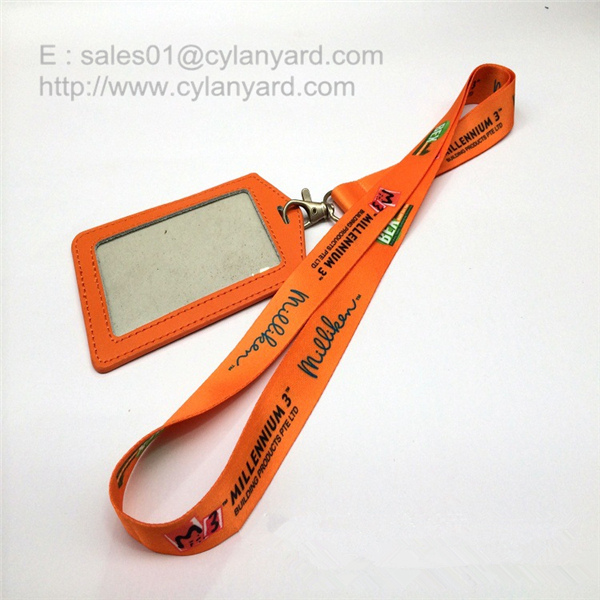 Sub printing neck lanyard with leather id badge