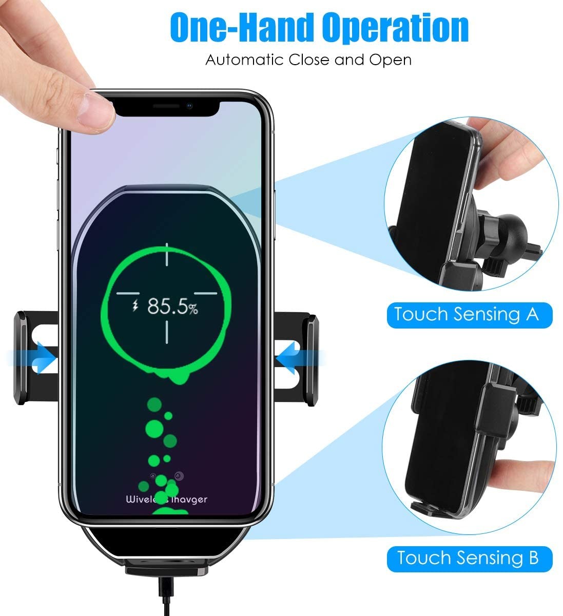 Wireless Car Charger Mount, 10W/7.5W Fast Charging, Adjustable Gravity Air Vent Phone Holder for Car Compatible with iPh