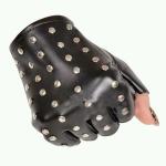 China Black PU Leather Studded Lined Biker Punk Driving Fingerless gloves Eyelets Gloves wholesale