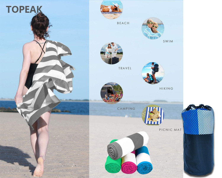 Lime Green Striped Beach Microfiber Suede Towel Sand Free 1800mm