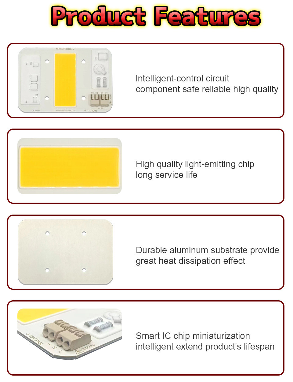 100W High Power LED COB Chip Aluminum Material AC85-265V Input Voltage