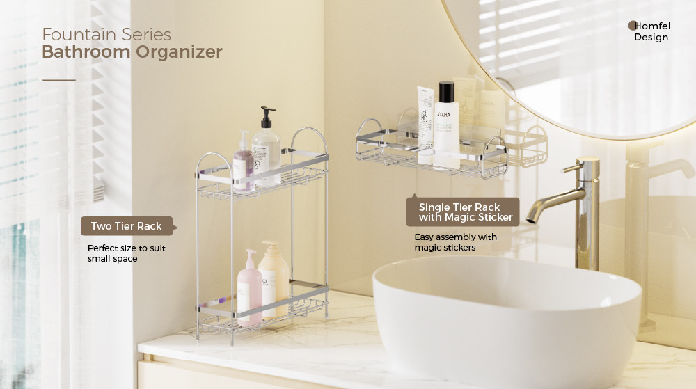 2 tiers Easy Install Wall-Mounted Shower Caddy stainless steel Organizer Rack for Bathroom