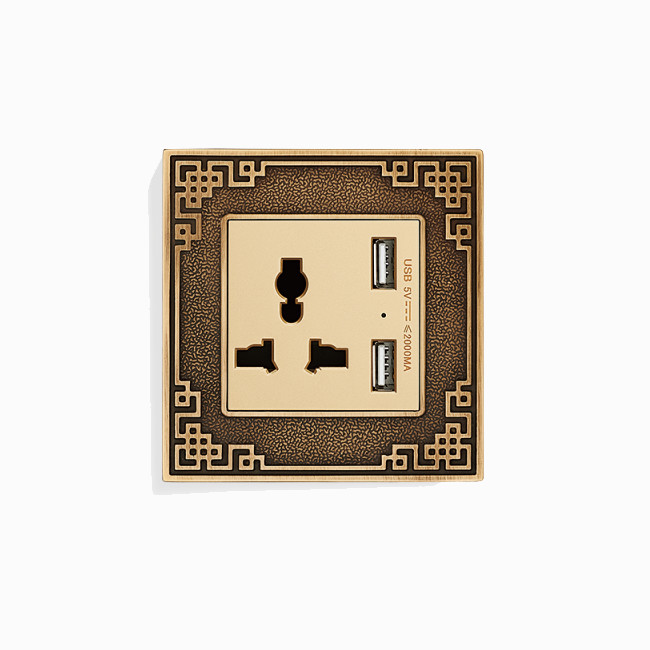 Yellow Bronze / Brass Wall Switch , Standard Wall Socket Nordic Style