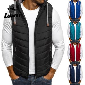 China Casual Outdoor Hooded Utility Warm Plus Size Zipper Drawstring Coatsmen Lightweight Quilted Waistcoat Vest wholesale