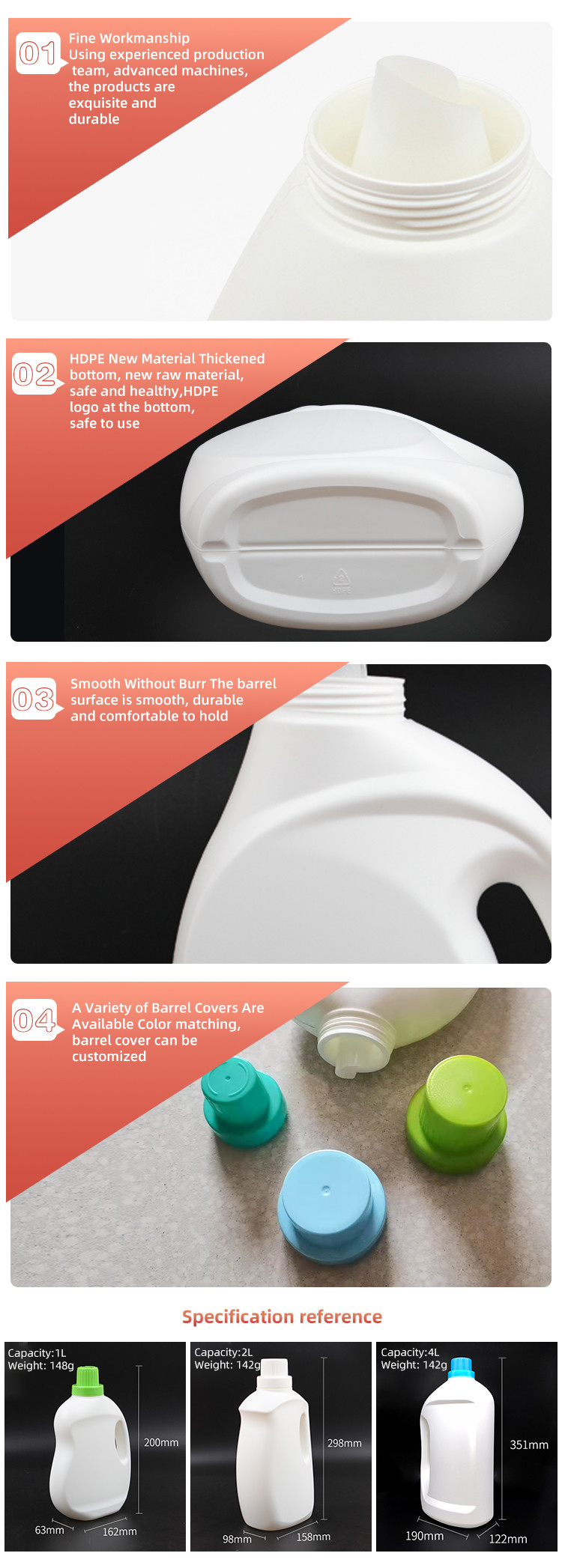 Empty HDPE Laundry Detergent Bottle 2000ml 3000ml 5000ml