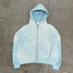 Gym Brown Acid Wash Fleece Zip Hoodie Streetwear Cotton Hoodie Blank Zip Up