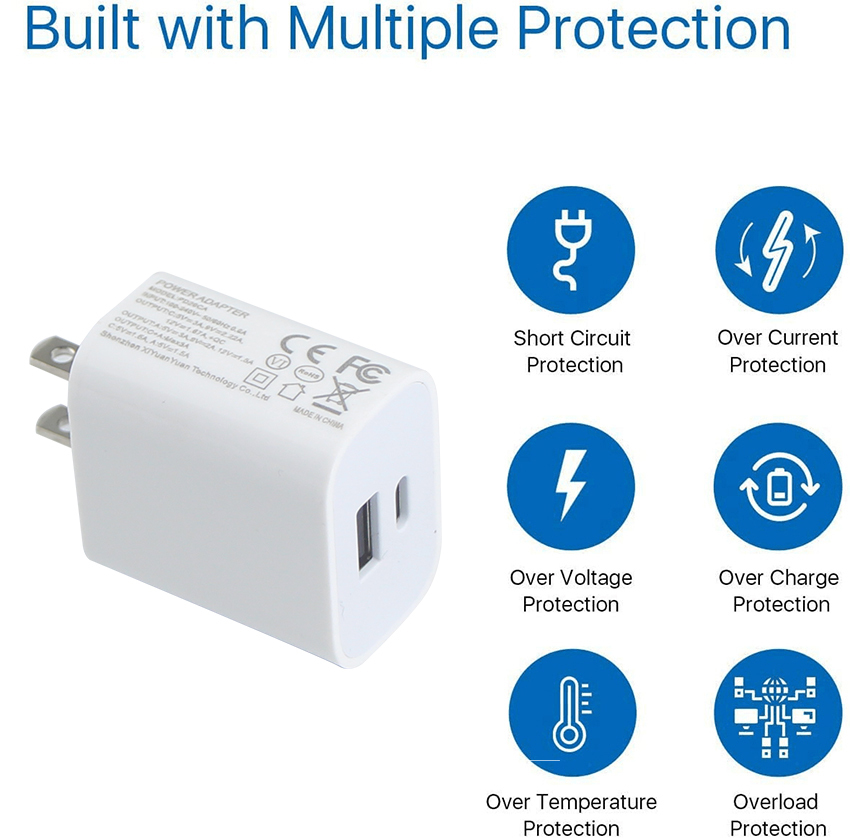 US 2P PD (Power Delivery) Charger with USB - C and USB - A Ports 20w 