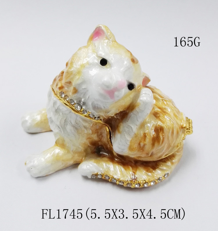 Fashionable Metal Alloy Pewter Rhinetone Cat Trinket jewelry box