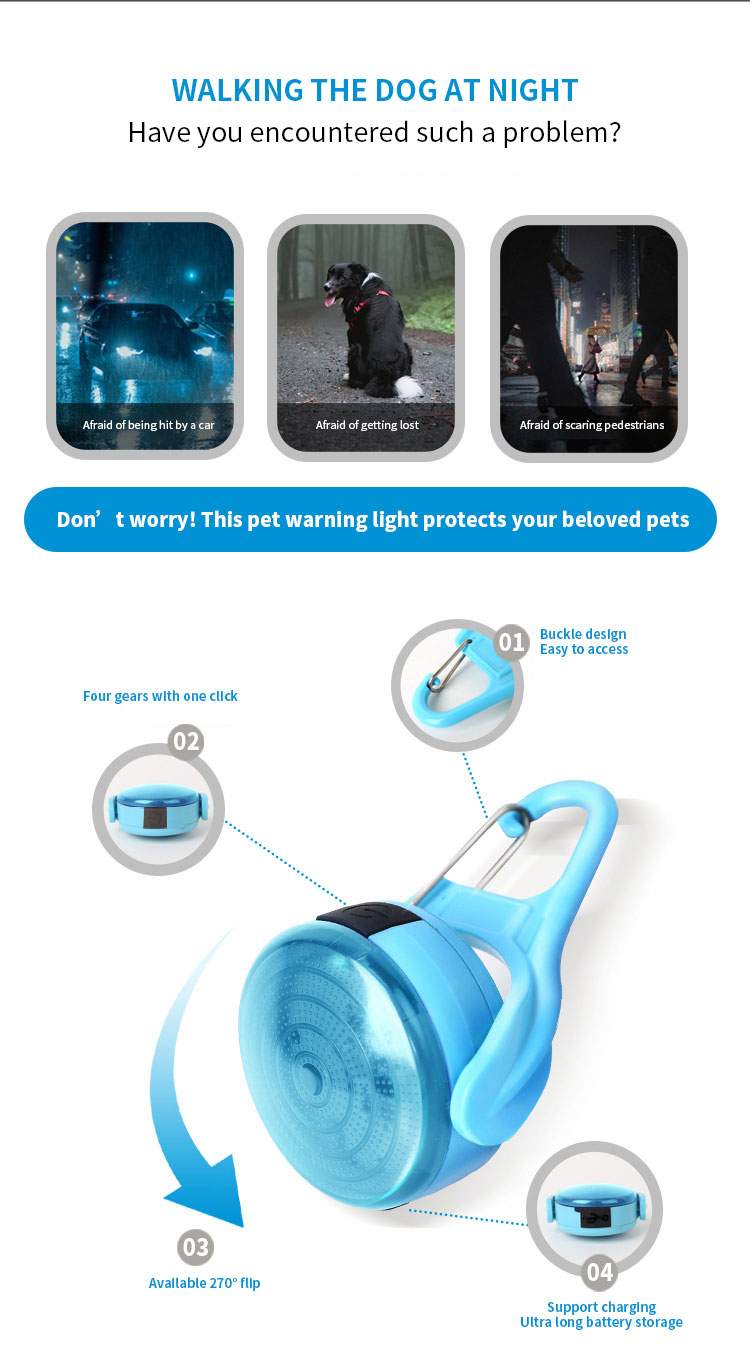 Customized Logo IPX8 Waterproof Adjustable Dog Light Up Tag for Night Walking Flashing Glowing Luminous USB Rechargeable