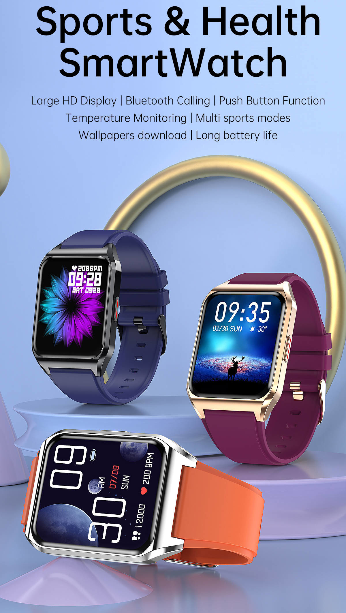 5.1 Bluetooth Women'S Smartwatches HRS3300 Heart Rate Sensor Weather Push Breathing Training