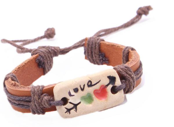 Couples Valentines Day jewelry wholesale leather bracelet wholesale pottery