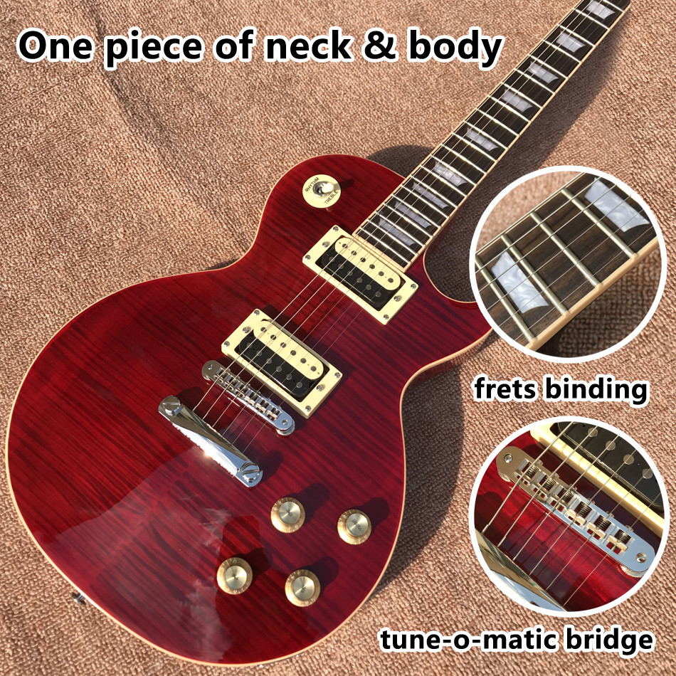 New standard LP slash electric guitar, Flame Maple Top, frets cream binding, one piece of neck & body, Tune-o-Matic brid