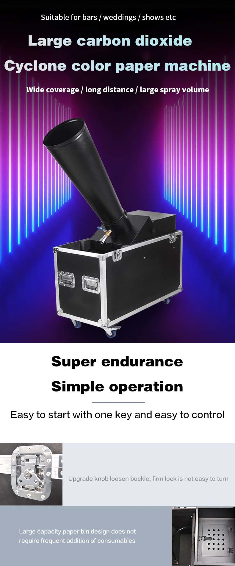 8M Jet Paper Co2 Cyclone Confetti Cannon Machine Small Stage Effect for Covered Area 60-100m squared