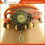Leaf Pendant Watch Bracelet Watch Girl Female Leather Watch Unisex Quartz Retro