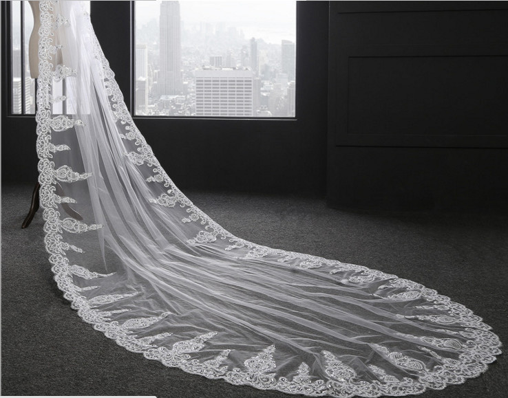 Embroidery Cord lace with Rhinstone Ivory/White Bridal Veil Wedding Accessories