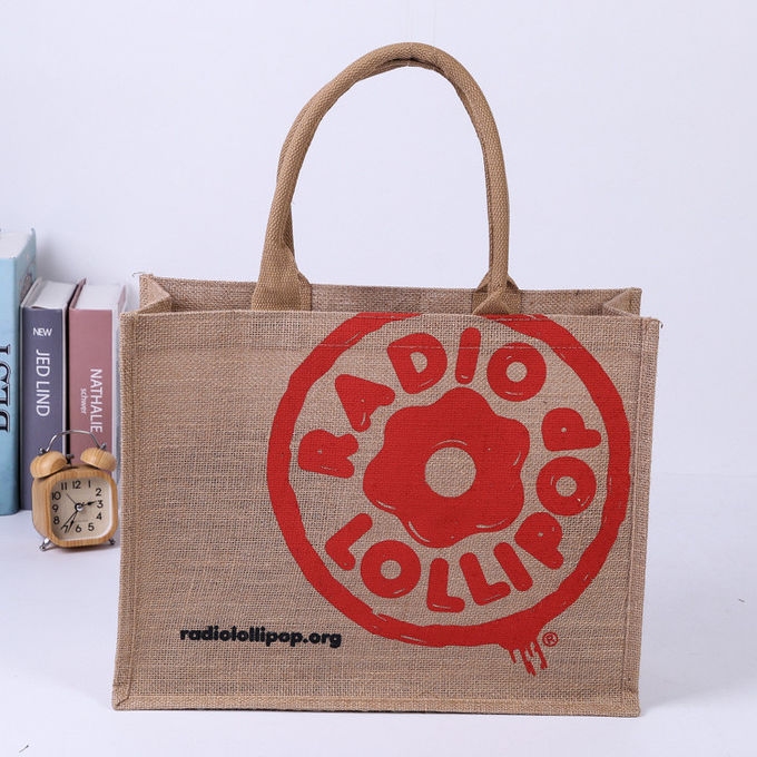 Eco 100% Reusable Shopping Storage Red Handle Jute Tote Bags