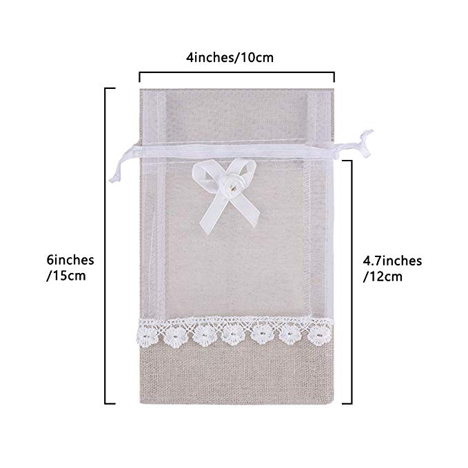 Personalised Favor Linen Pouch Bags Lace Cute Custom For Wedding Party Gift