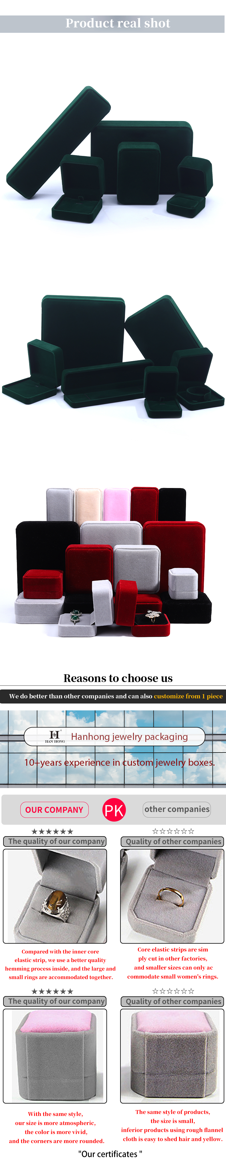 Customer's Logo Green Velvet Jewelry Box for Necklace Stud Earrings Bracelet Packaging
