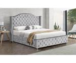 Customized Silver Grey Upholstered Bed Velvet Fabric Button Tufted High