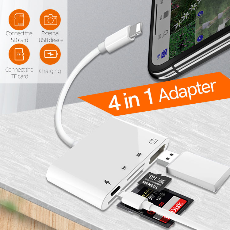 4 In 1 ABS OEM USB 2.0 OTG Adapter Lighting Camera Connection Kit