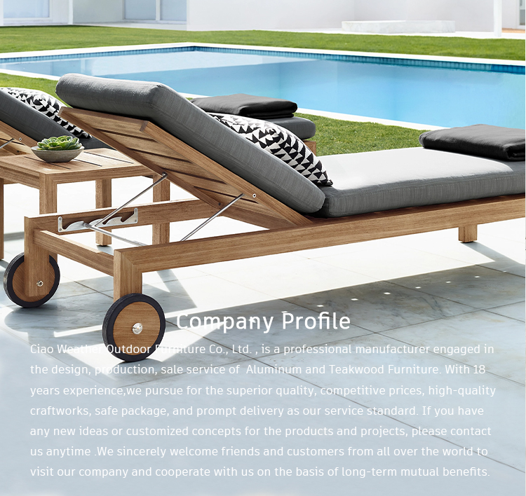 Outdoor Pool Deck Sun Beds Teak Wood Garden Sunbed Loungers with Luxury Waterproof Couch in Grey Color Weatherproof Finis