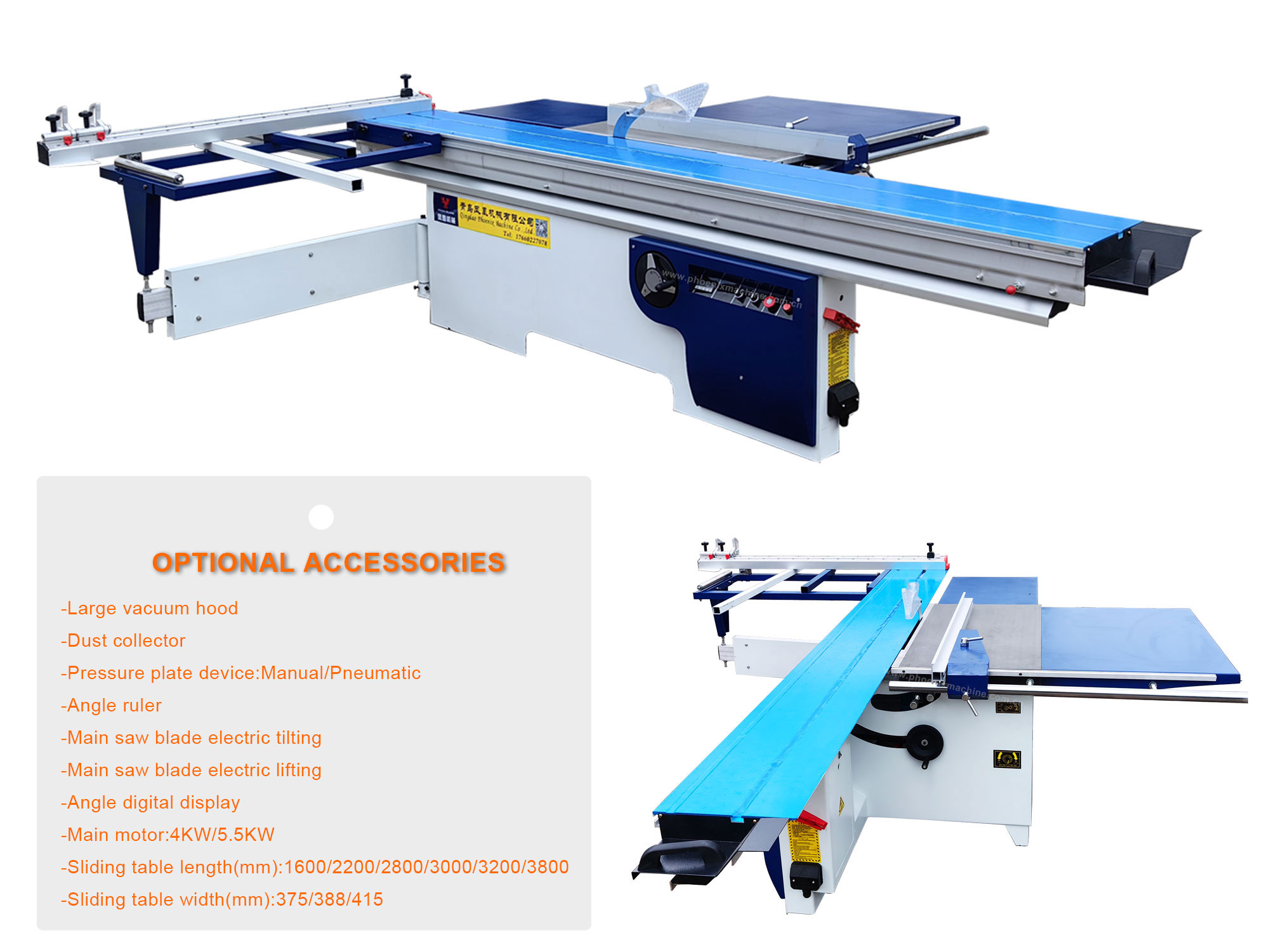 5.5KW Woodworking Machinery Double Saw Blades Sliding Table Saw for 45 90 Degrees Cuts