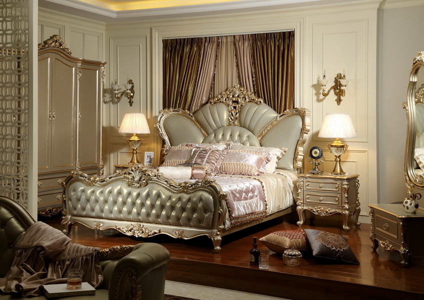 Luxury furniture online stores for Big house and Villa of King bed by Craft wood with Italy Leather headboard