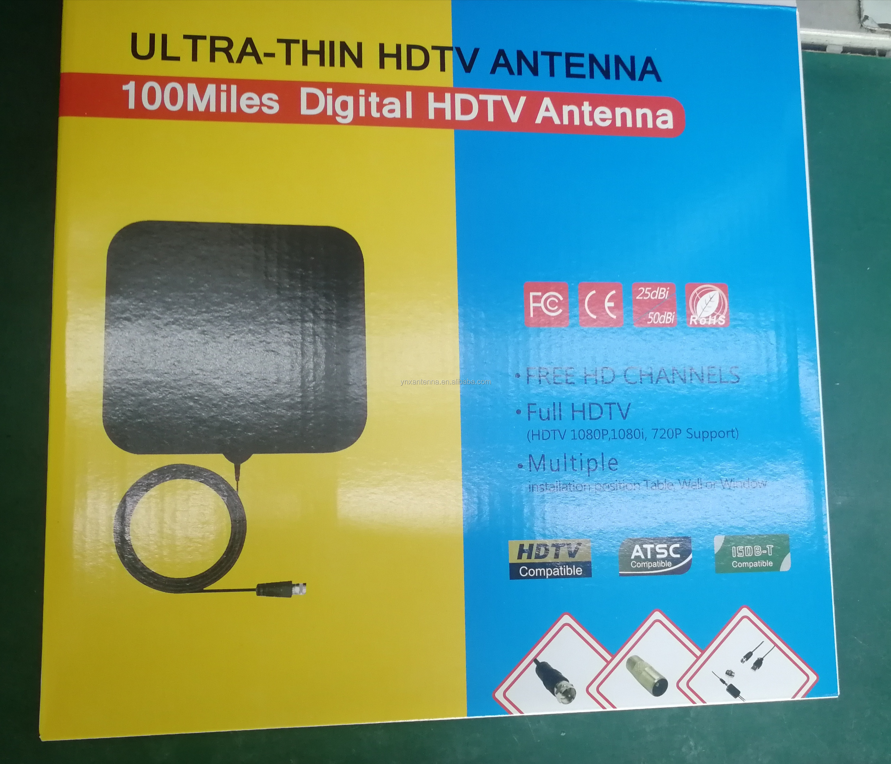Indoor Tv Antenna 50 Miles Amplified Hd Digital Adapter with IEC Connector 30g Weight