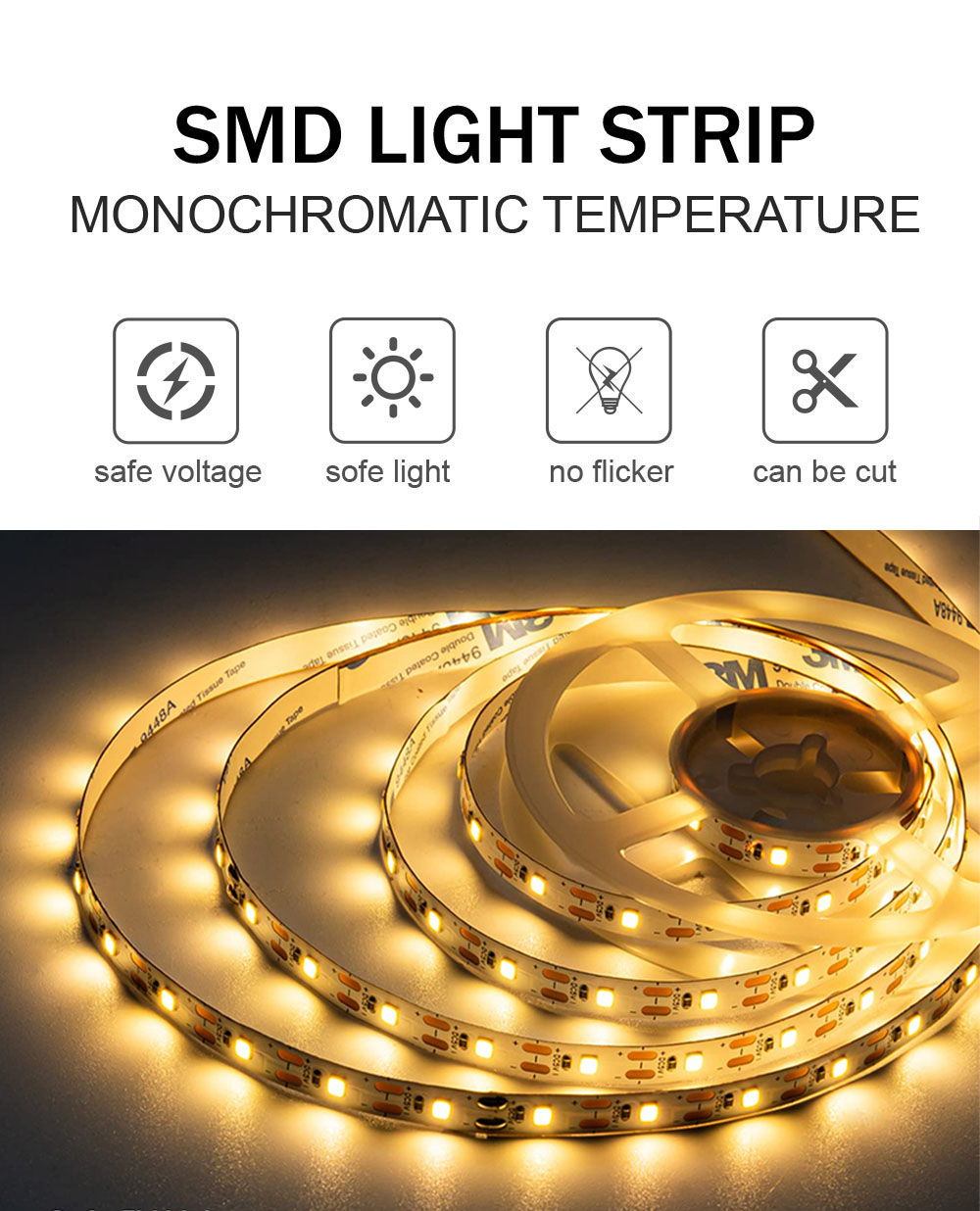Indoor Decoration 3000K/4000K/6500K Flexible Electroplate SMD2835 LED Strip Light 5V 8mm 120LEDs