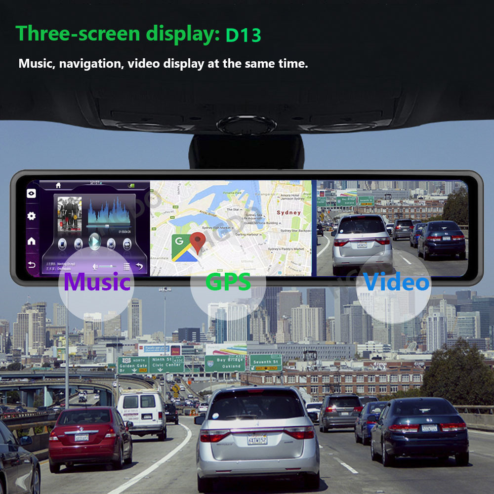 Rearview Mirror Car DVR Motion Activated Dashcam Video Recorder FHD1080P Dual Lens