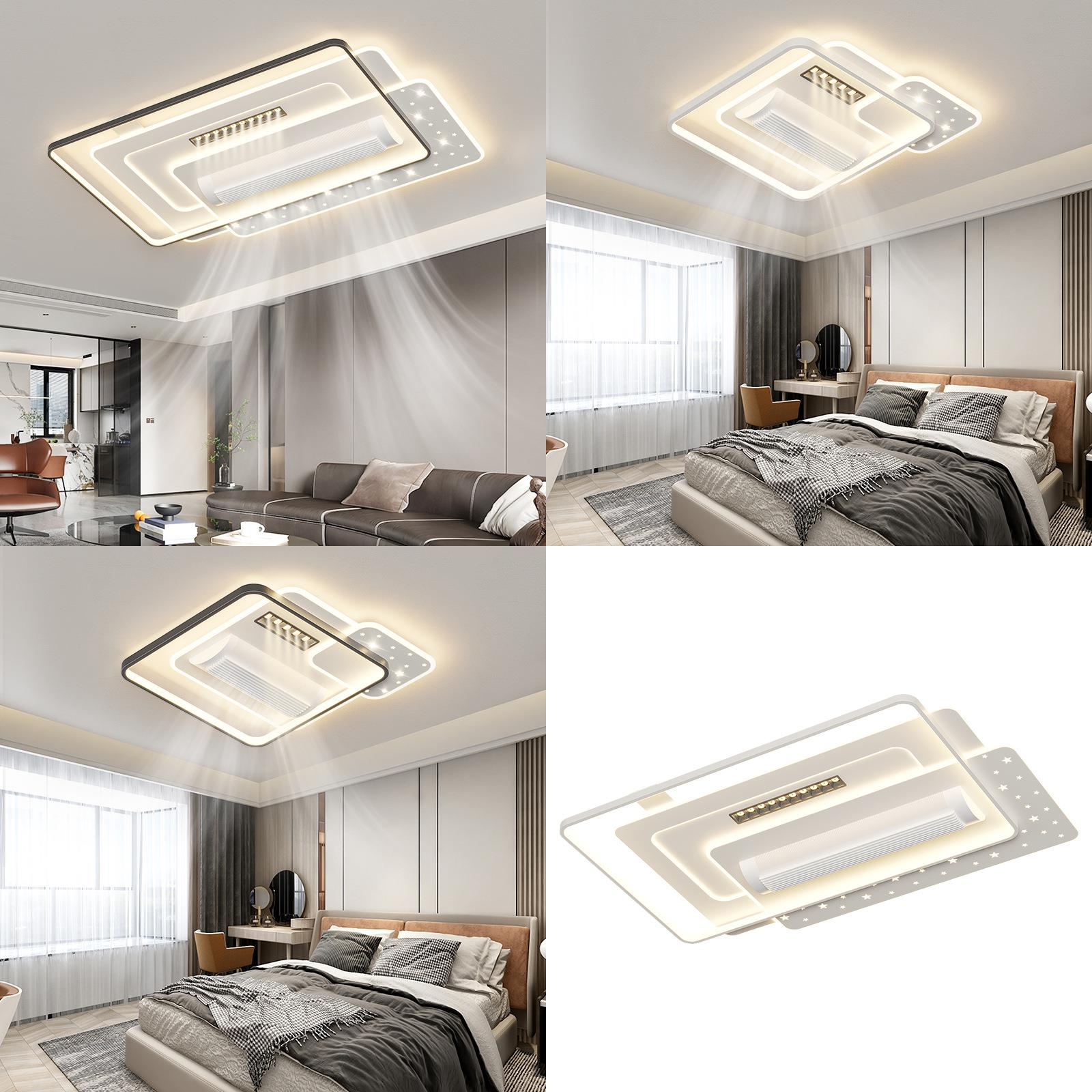 Wholesale Luxury Fan Light Square Bedroom 6 Speeds Decorative Recessed Smart Bladeless Ceiling Fan With Light for Living Room Bedroom