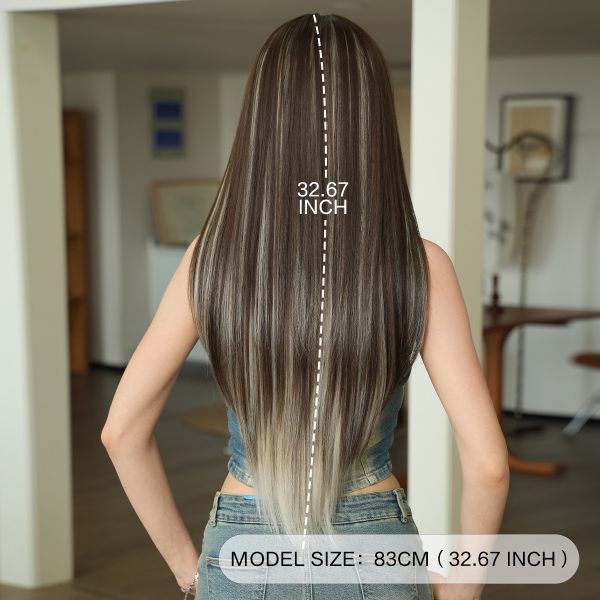Fashion Long Straight Highlighted Hair Brown/Blonde Synthetic Wigs For Women