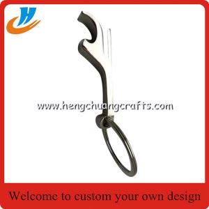 China Bottle opener silver keychains,metal keychains with 32mm metal ring wholesale