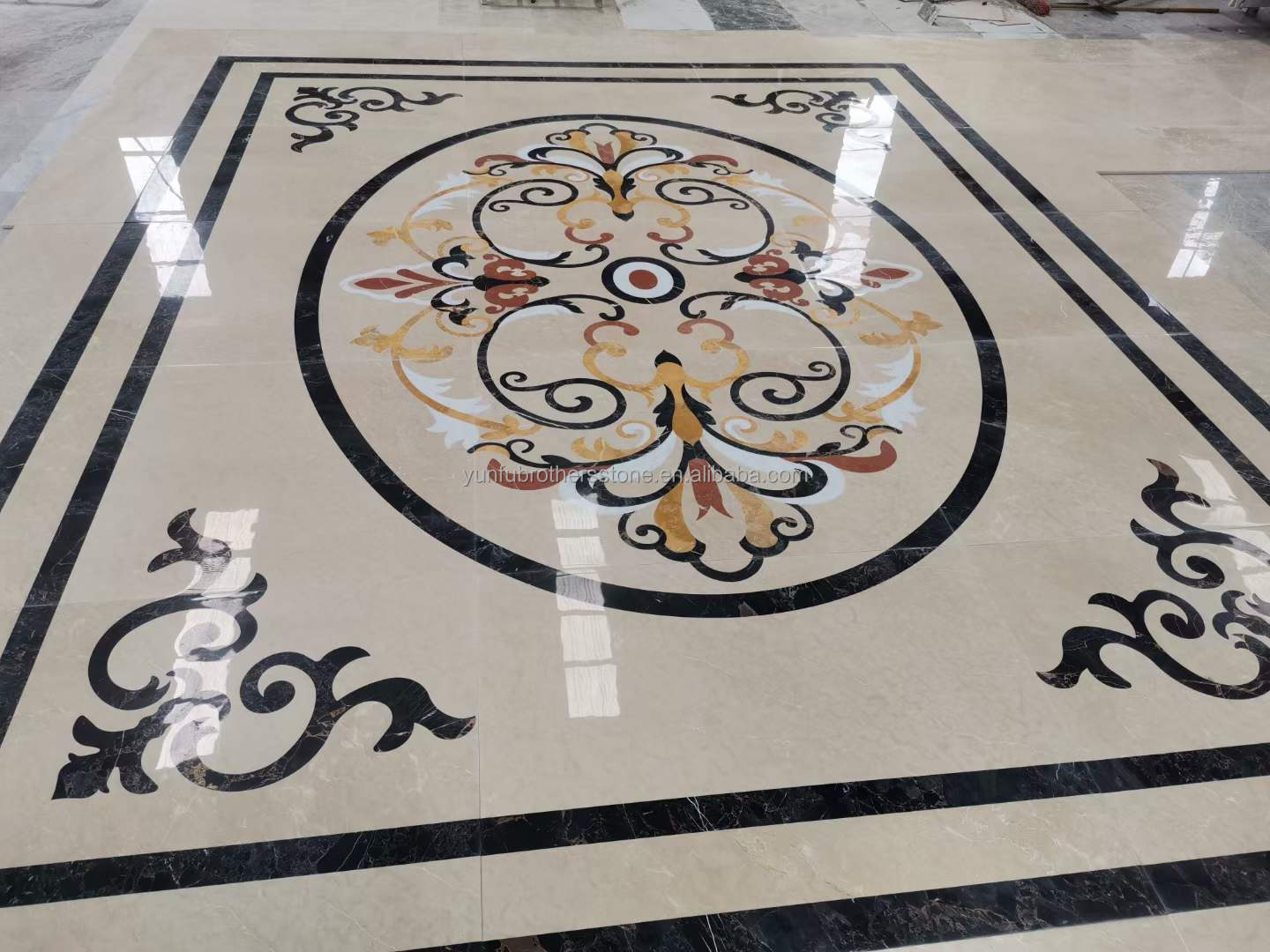 White and Yellow Marble Water Jet Carpet in Modern Design Style for Living Room Villa