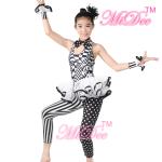 Sleeveless Hip Hop Dance Costumes Halter Black / White Print Dance Unitard