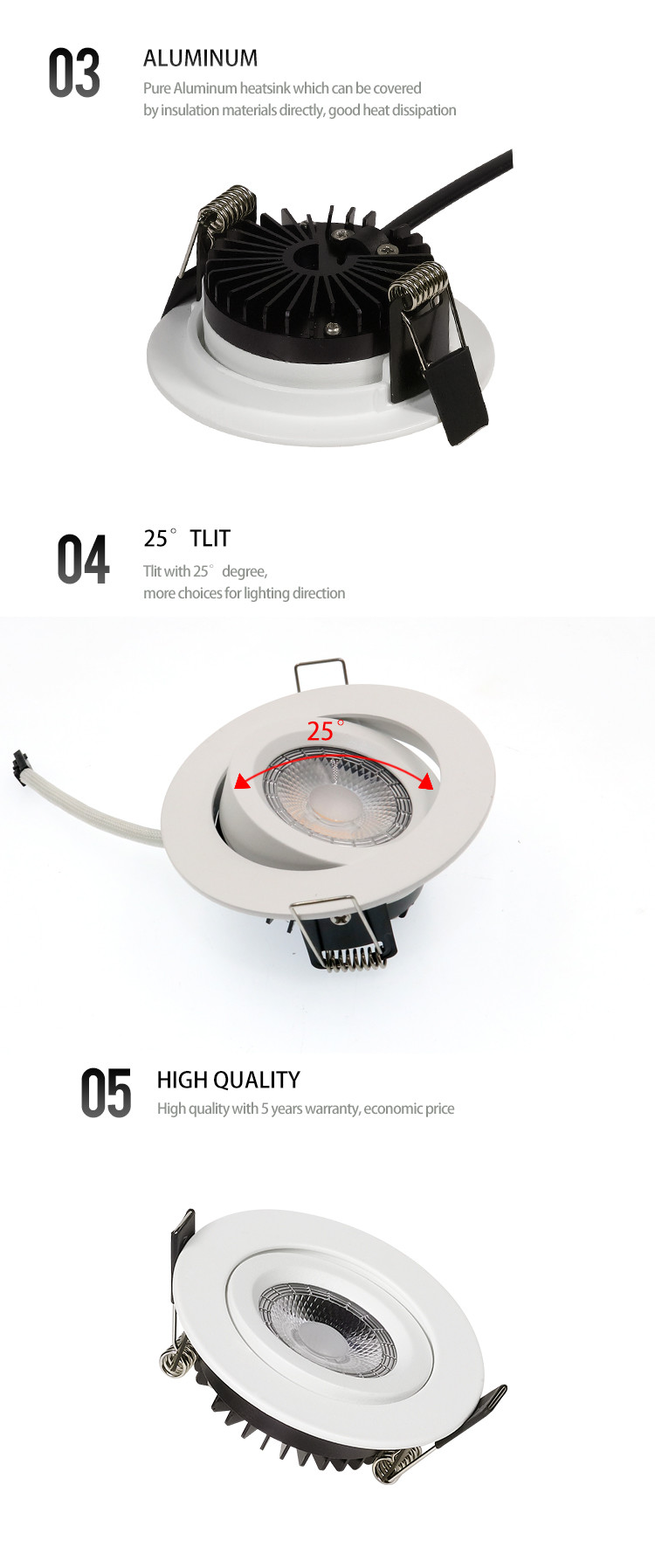 Slim Design 6w Die Cast Aluminum 3 Years Warranty Round Led Downlights