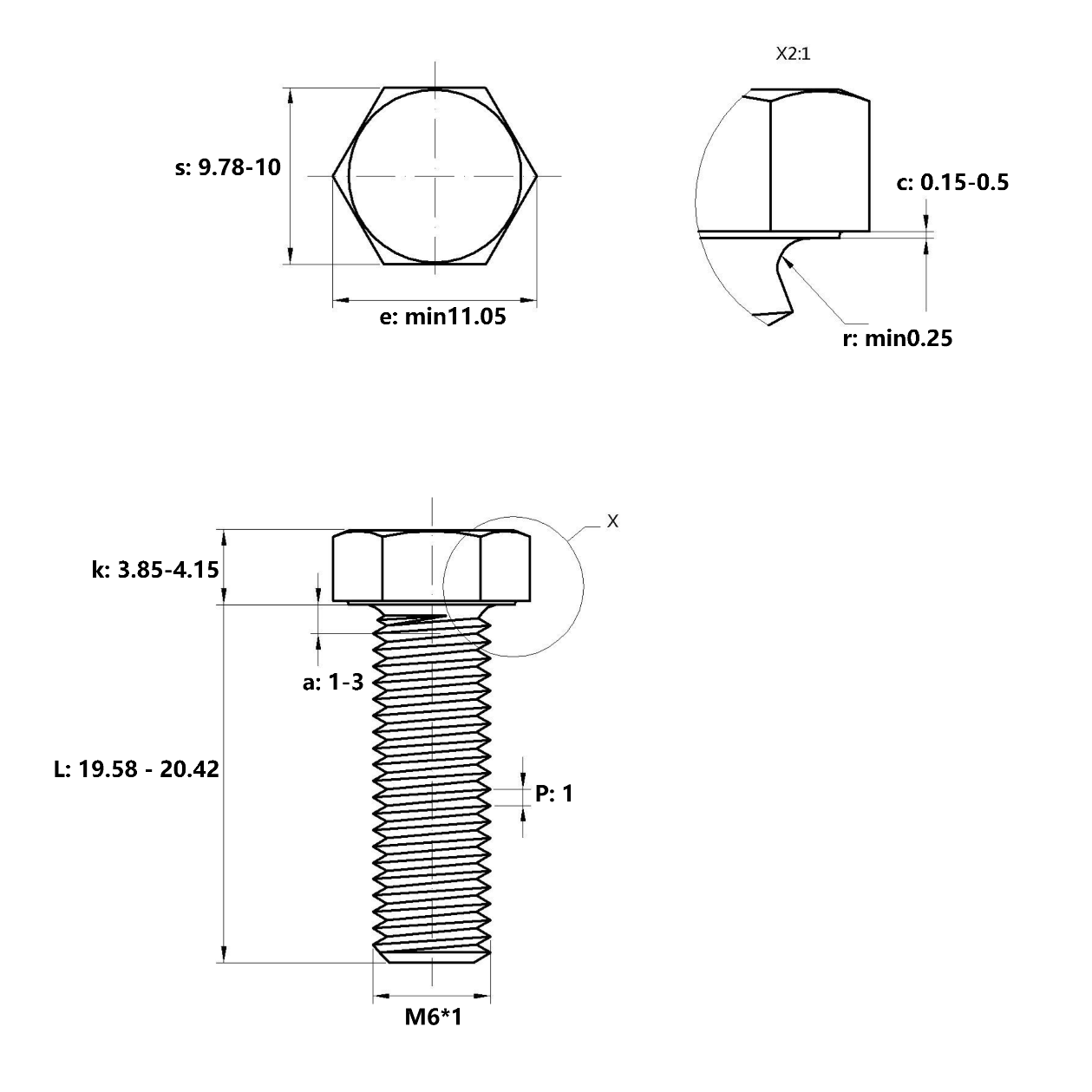 Super Duplex Stainless Steel Hexagon Head Bolts S31803 2205 DIN933 OD M6*20mm D6 with White Finish