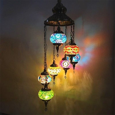Long staircase chandelier turkish Glass handmade lampshade pendant light(WH-DC-31)