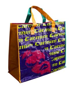 China 4 Color Printing Carmic PP Woven Shopping Bags, Reusable Carrier Bag With Sewing &quot;X&quot; wholesale
