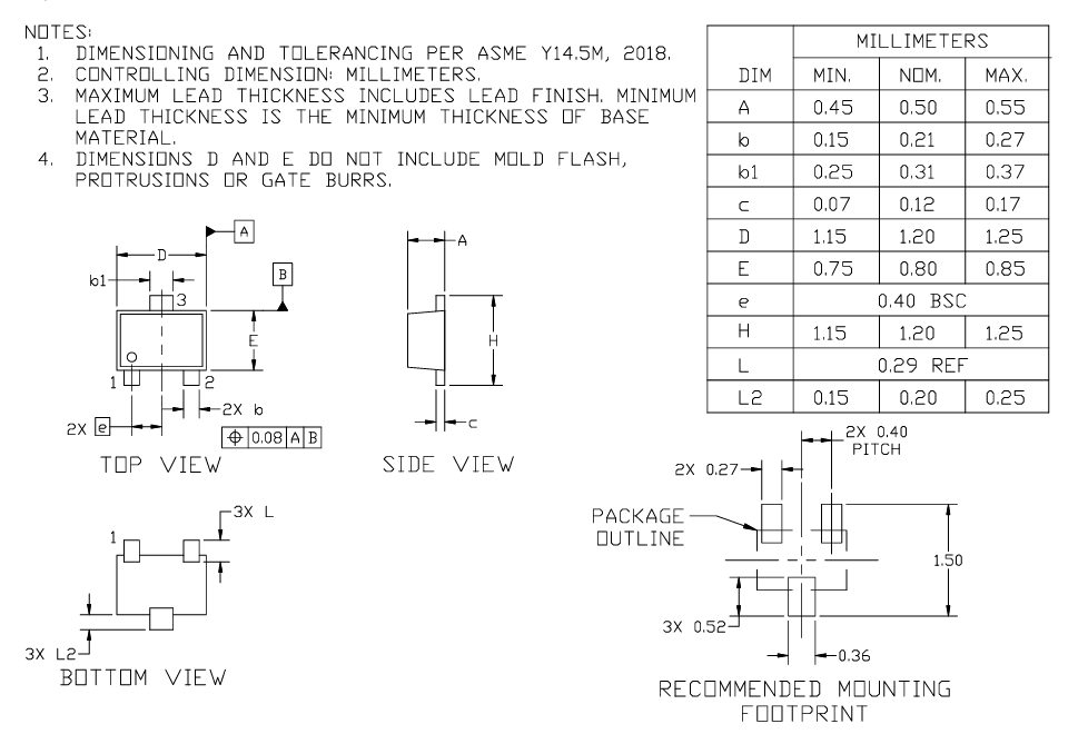 BAT54M3T5G 30V 200mA Triple Series Schottky Diode with 1V Low Vf 5ns Fast Switching SOT-723 Ultra-Miniature Package High Efficiency Low Leakage AEC