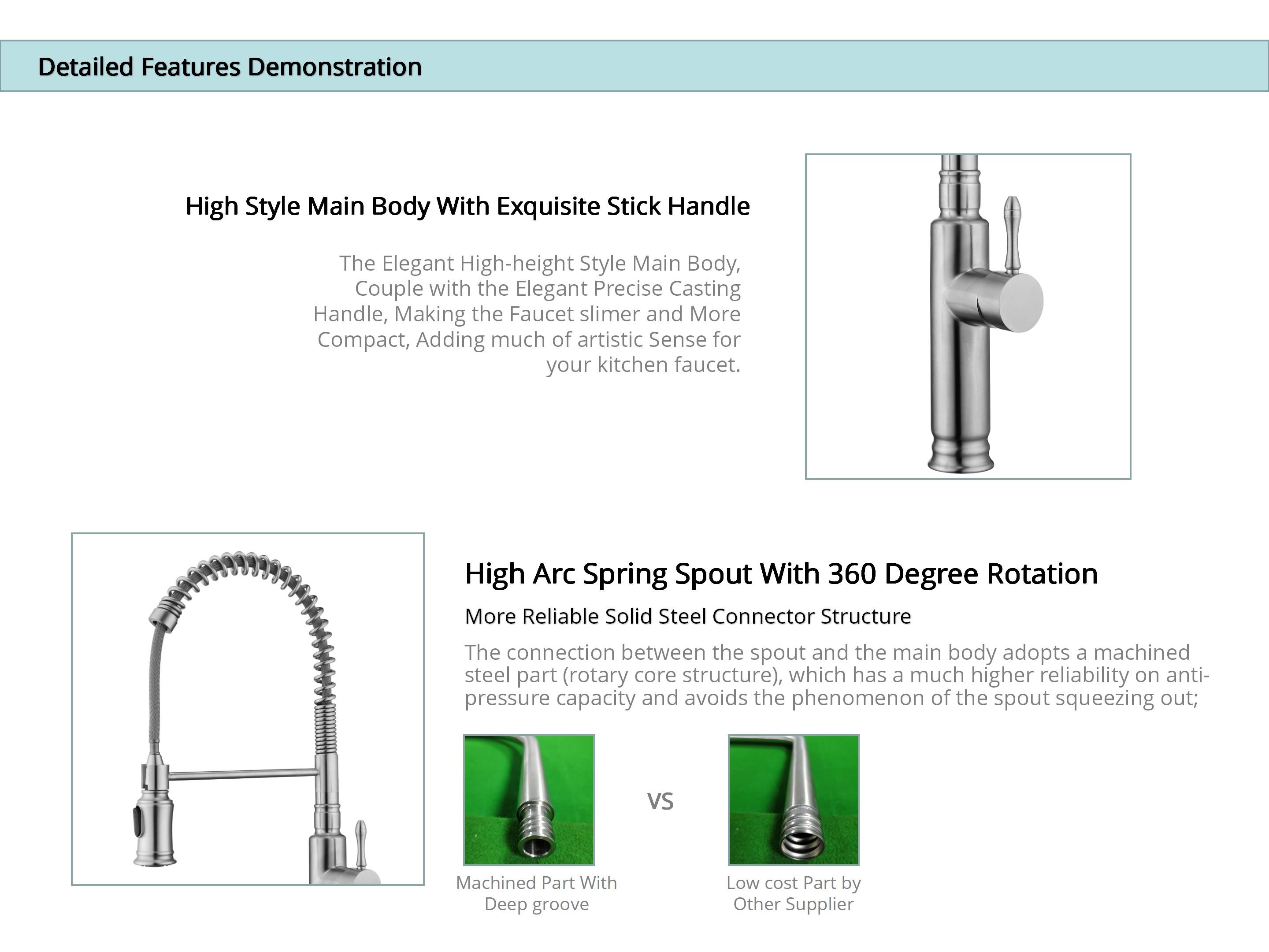 18/10 Stainless Steel Flexible Kitchen Faucet With Retractable Pull Down Hose
