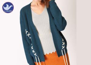 China Loose Effect Winter Knit Cardigan Sweaters For Women , Hit Color Cross Embroidery wholesale