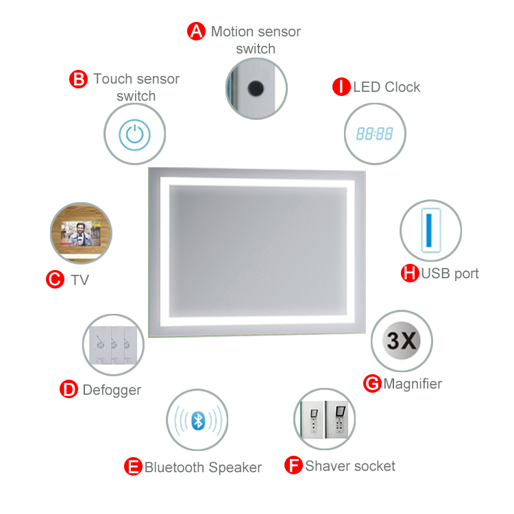 Wall Mounted Heating Pad LED Mirror with 5mm Polished Silver and Optional Light Color