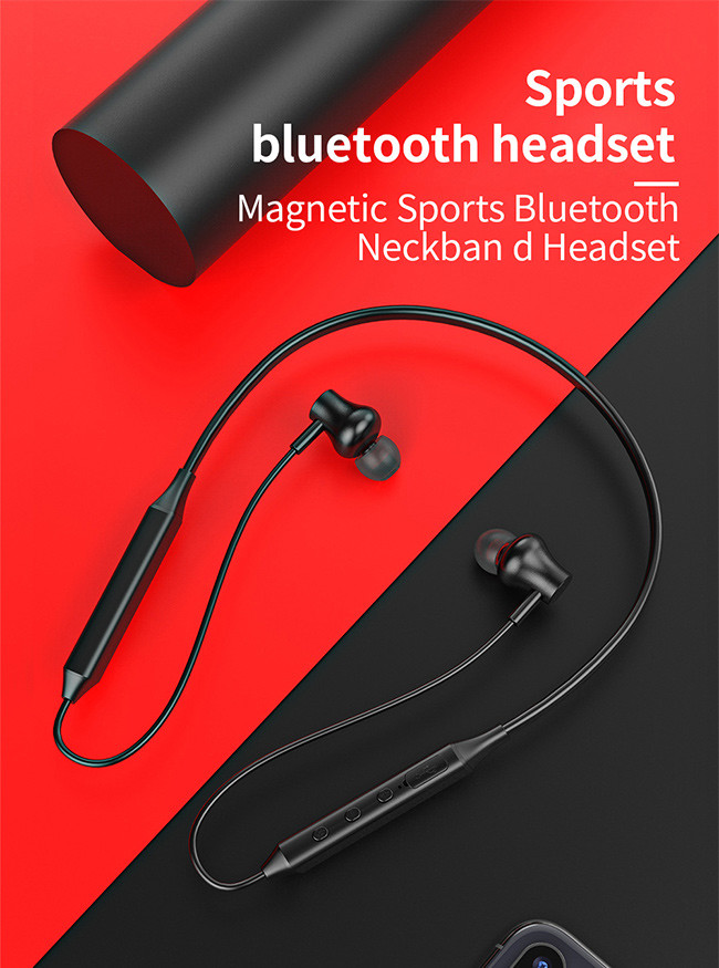 Black Red Sport 120mAh Wireless Neckband Earbud Headset