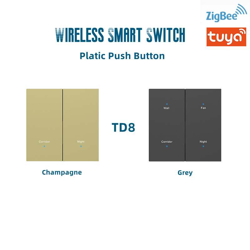 Plastic Cover Wireless Wall Switch 2 / 3 / 4 / 6 Push Button Tuya Zigbee 3.0