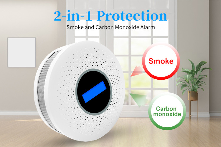 2 In 1 Carbon Monoxide And Smoke Detector LCD Display Replaceable Battery CO Sensor