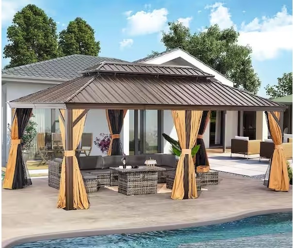 Gazebo Double Tiered Patio Gazebo With Ceiling Hook And Netting