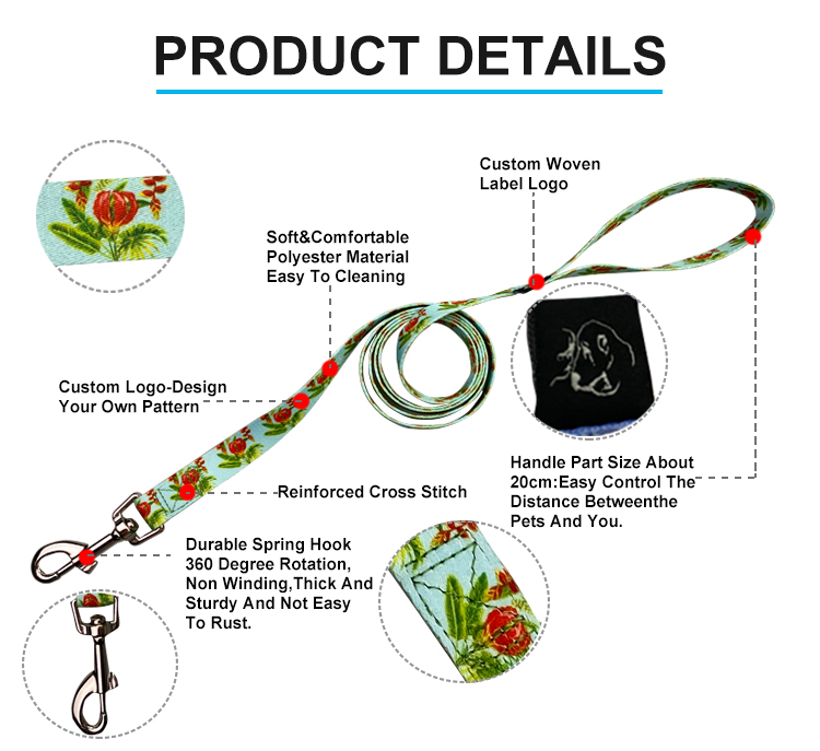Heavy Duty Collar Leash Harness Set Puppy Adjustable Flower Pattern Pet Lope